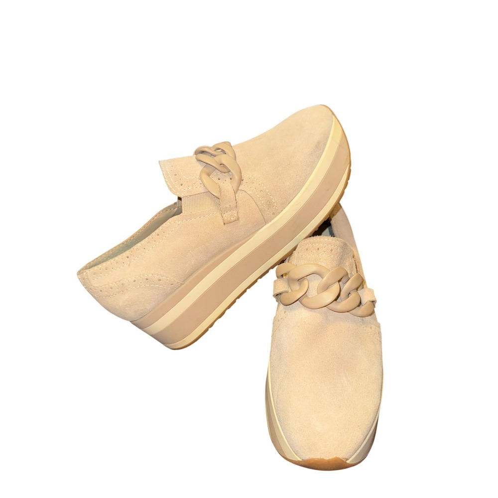 Dolce Vita Platform Loafers Womens Size 8 Beige Suede Chain Link Brogue